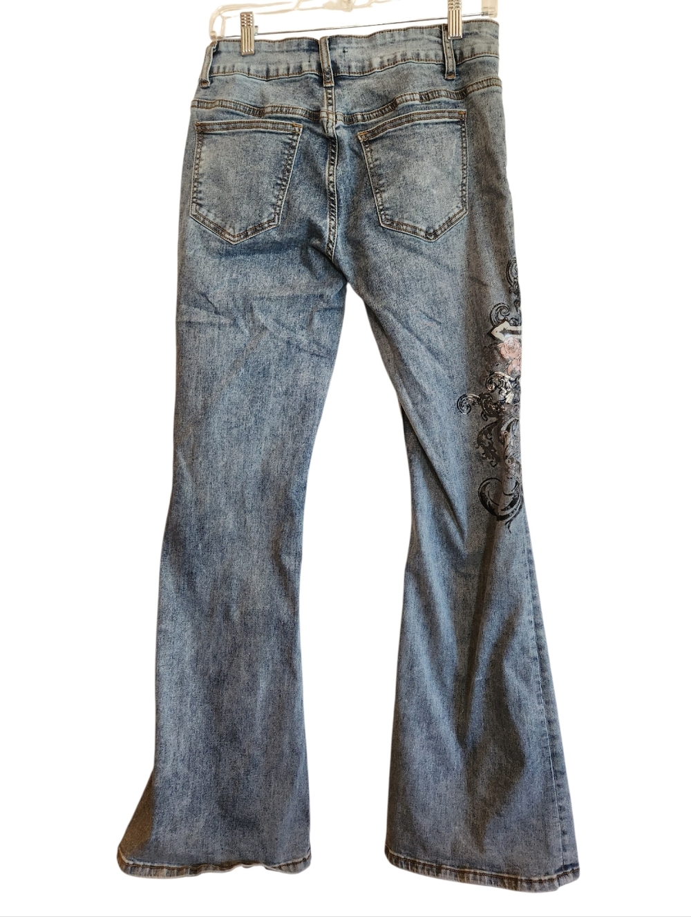 Hot Topic Light Blue Flare Jeans with Embroidered Cross - Picture 3 of 12